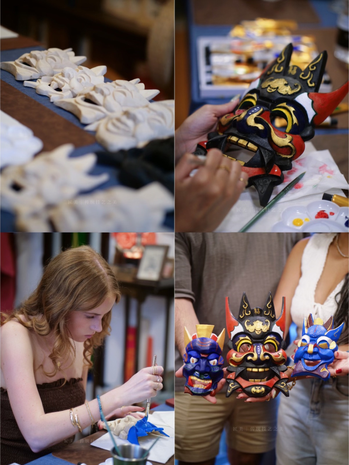 Vivid hand-painted Peking-opera face masks and blank mask forms