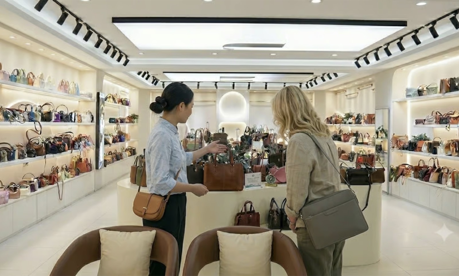 A handbag showroom in a Guangzhou wholesale market