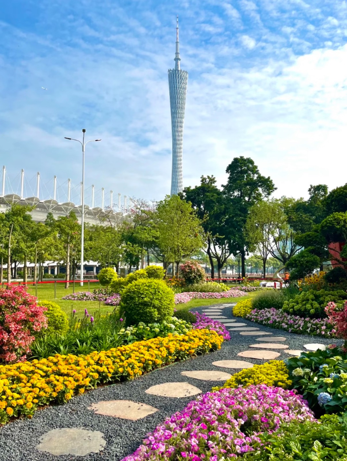 Huacheng Square gardens with the Canton Tower behind