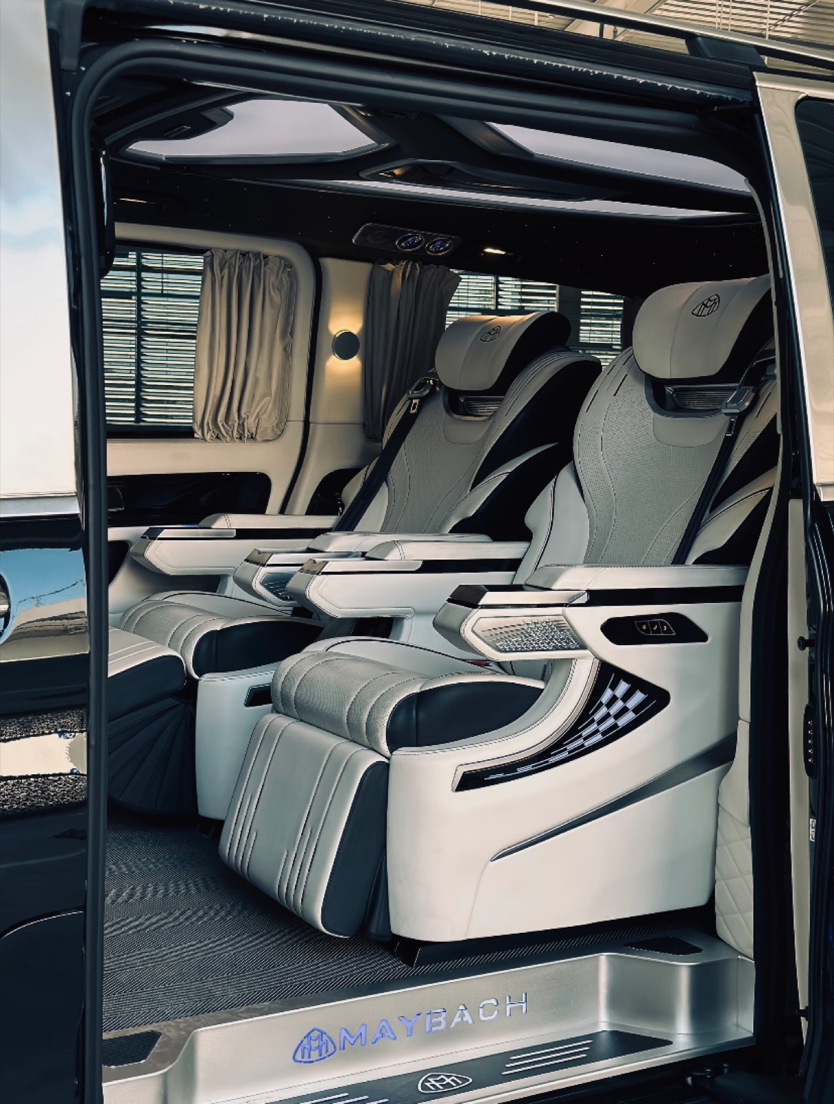 The interior of a private luxury van