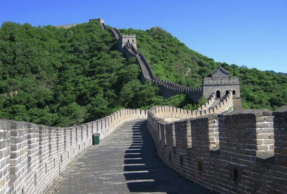 The Great Wall winding over snow-dusted mountains near Beijing