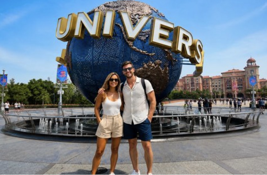 Colourful themed rides and buildings at Universal Studios Beijing