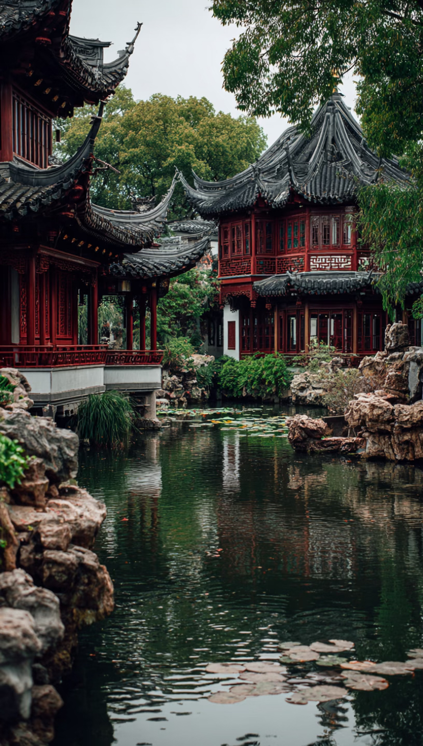 Classical Chinese pavilions, rockeries and courtyards in Yu Garden, Shanghai
