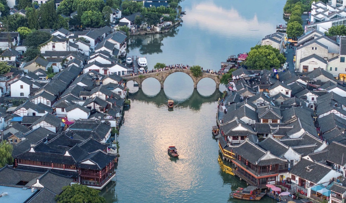 Canals and stone bridges of Zhujiajiao water town near Shanghai