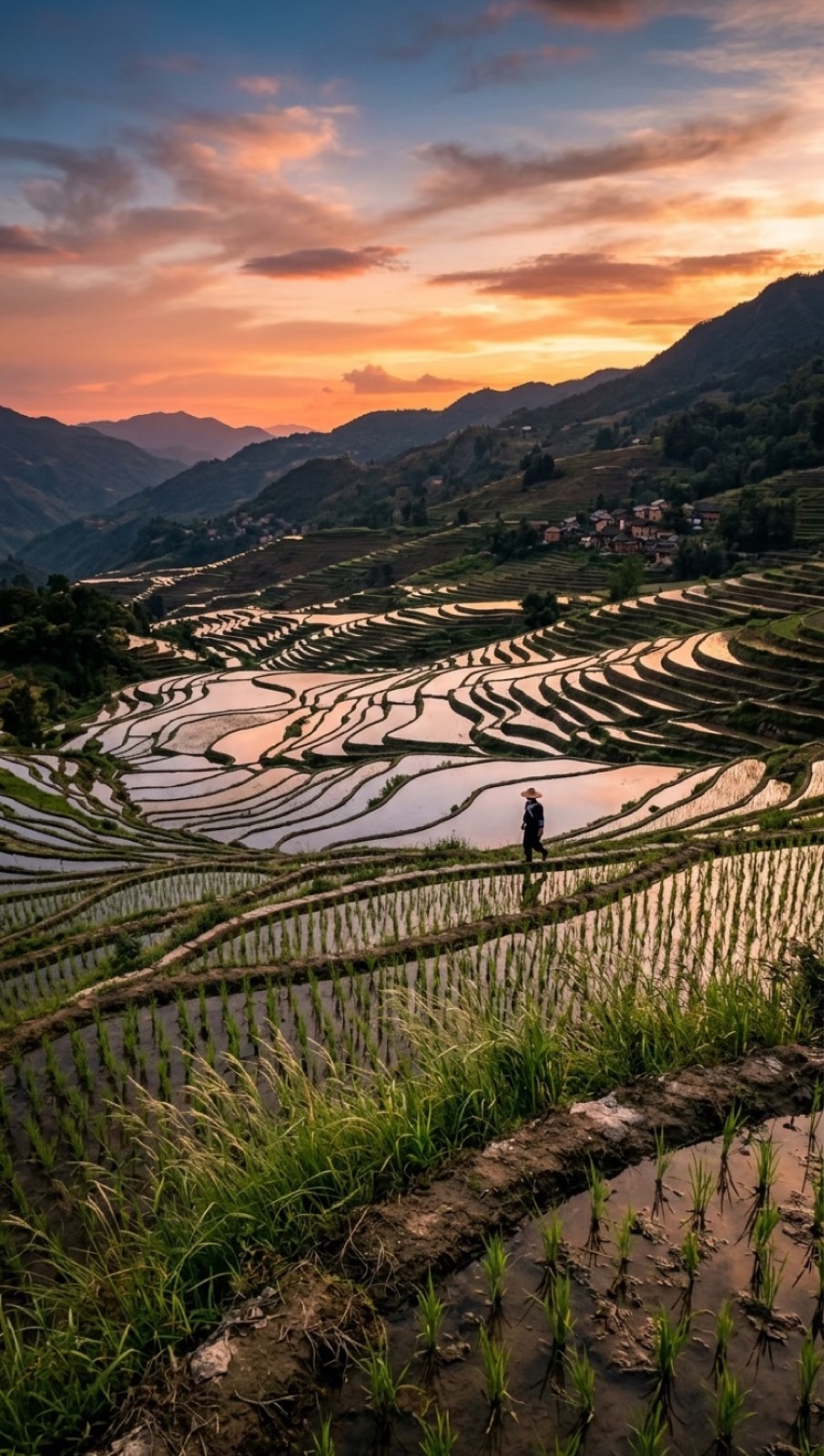 Yuanyang rice terraces catching the last colour of a highland sunset